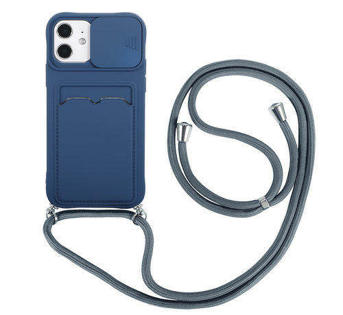 JVS Products iPhone 12 Pro Back Cover Hoesje met Koord - Back Cover - TPU - Pasjeshouder - Koord - Apple iPhone 12 Pro - Donkerblauw kopen