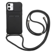 JVS Products iPhone 12 Mini Back Cover Hoesje met Koord - Back Cover - TPU - Pasjeshouder - Koord - Apple iPhone 12 Mini - Zwart