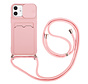 iPhone 12 Mini Back Cover Hoesje met Koord - Back Cover - TPU - Pasjeshouder - Koord - Apple iPhone 12 Mini - Roze kopen