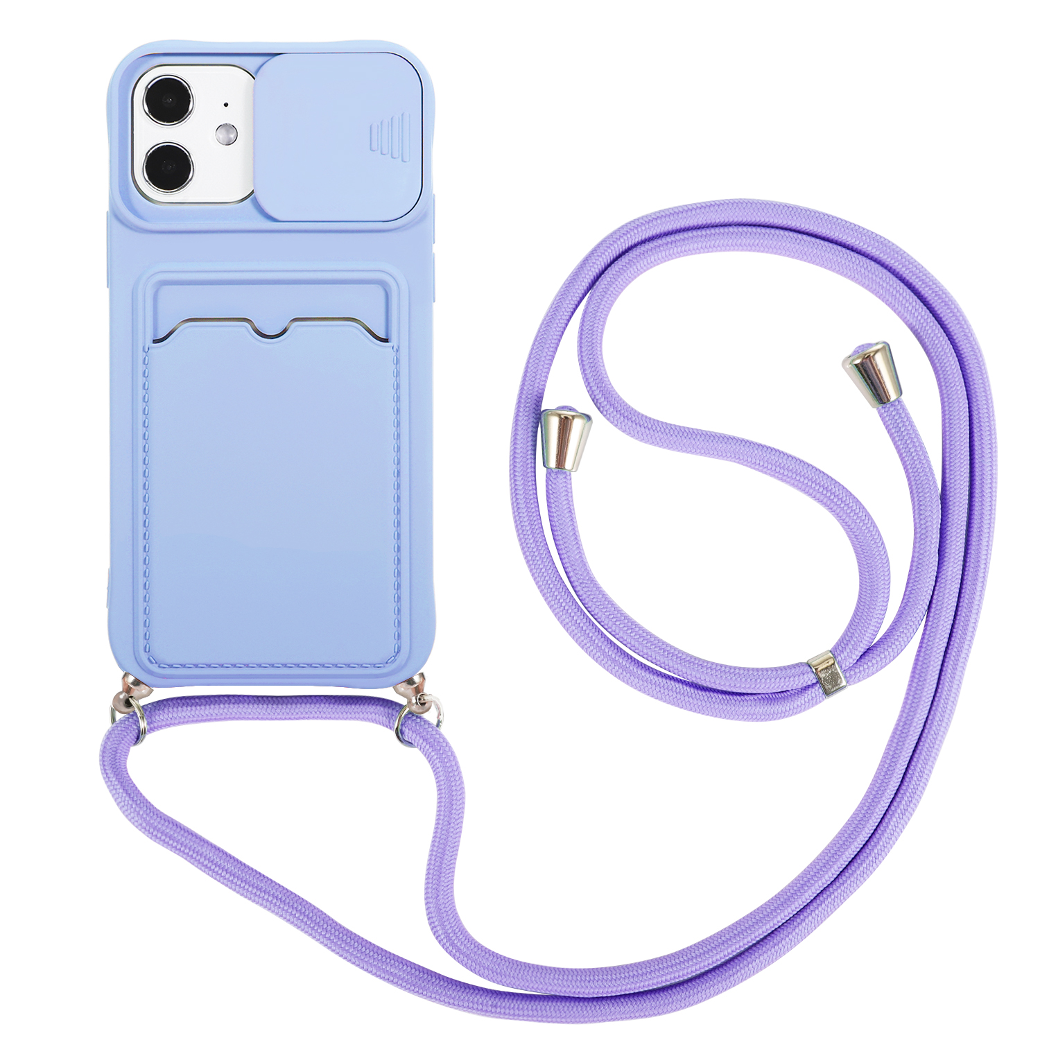 iPhone 13 hoesje - Backcover - Koord - Pasjeshouder - Portemonnee - Siliconen - Paars