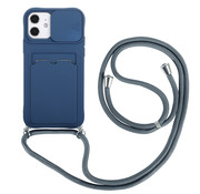 JVS Products iPhone 13 hoesje - Backcover - Koord - Pasjeshouder - Portemonnee - Siliconen - Donkerblauw