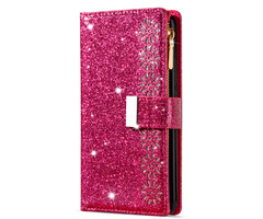 JVS Products Samsung Galaxy A53 hoesje - Bookcase - Koord - Pasjeshouder - Portemonnee - Glitter - Bloemenpatroon - Kunstleer - Roze