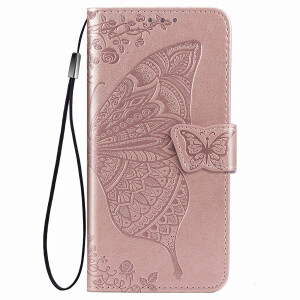 Samsung Galaxy A53 hoesje - Bookcase - Pasjeshouder - Portemonnee - Vlinderpatroon - Kunstleer - Rose Goud afbeelding