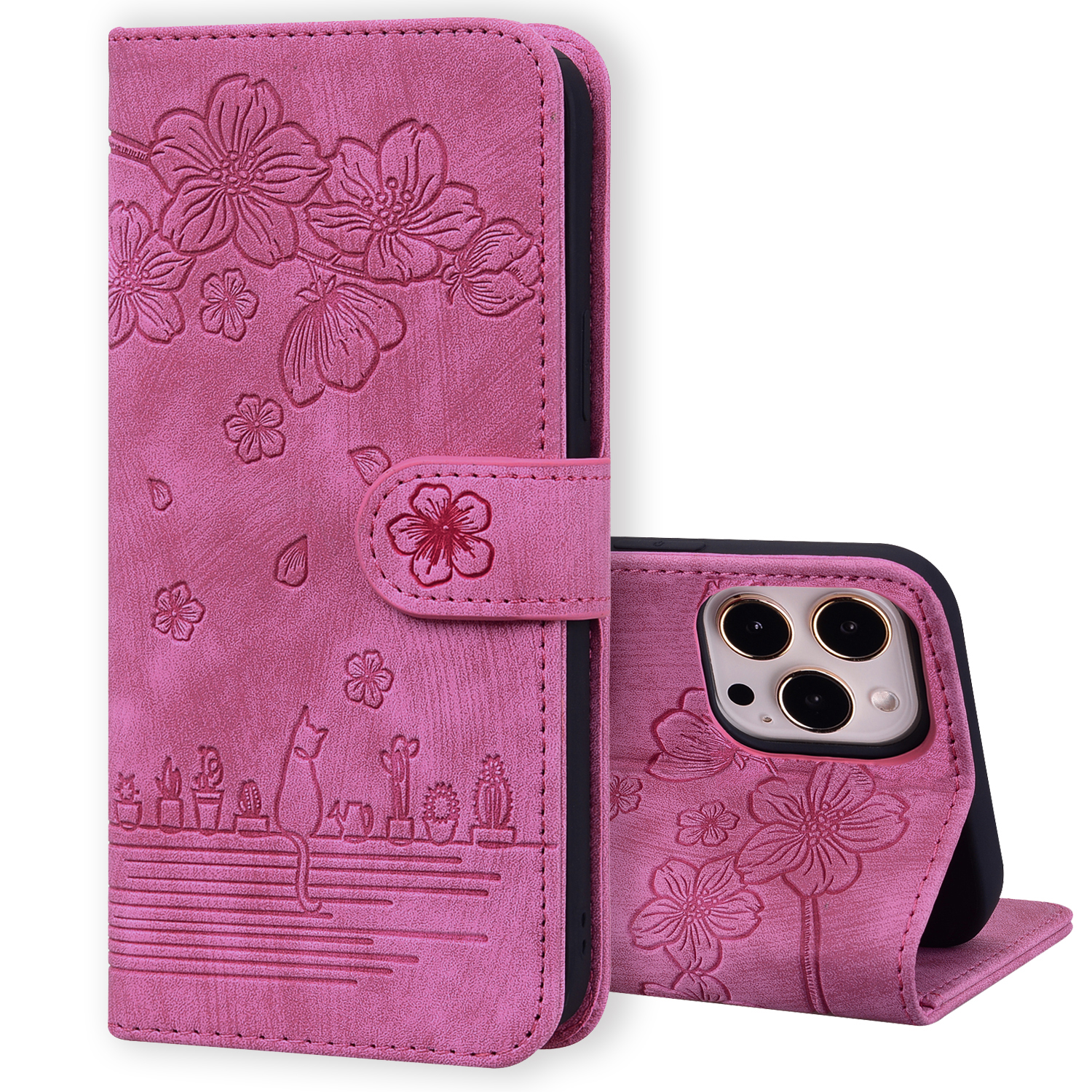 iPhone 7 Book case Hoesje met Camera Bescherming - Kunstleer - Pasjeshouder - Koord - Bloemen Patroon - Apple iPhone 7 - Roze