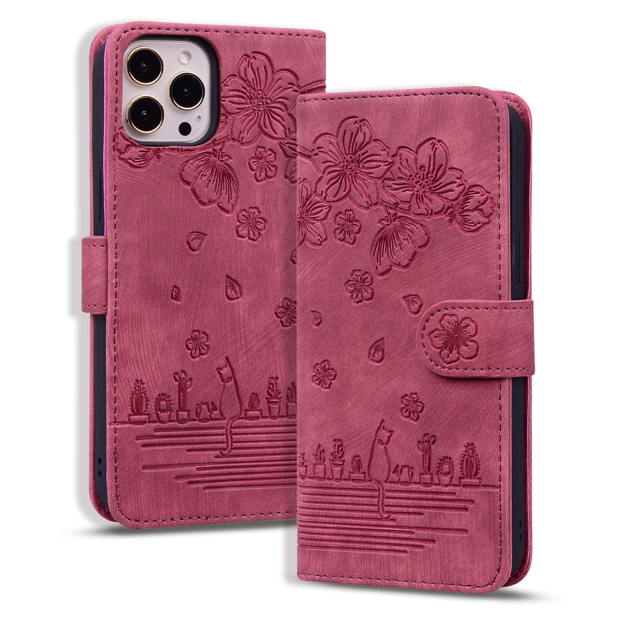 iPhone 7 Book case Hoesje met Camera Bescherming - Kunstleer - Pasjeshouder - Koord - Bloemen Patroon - Apple iPhone 7 - Bordeaux