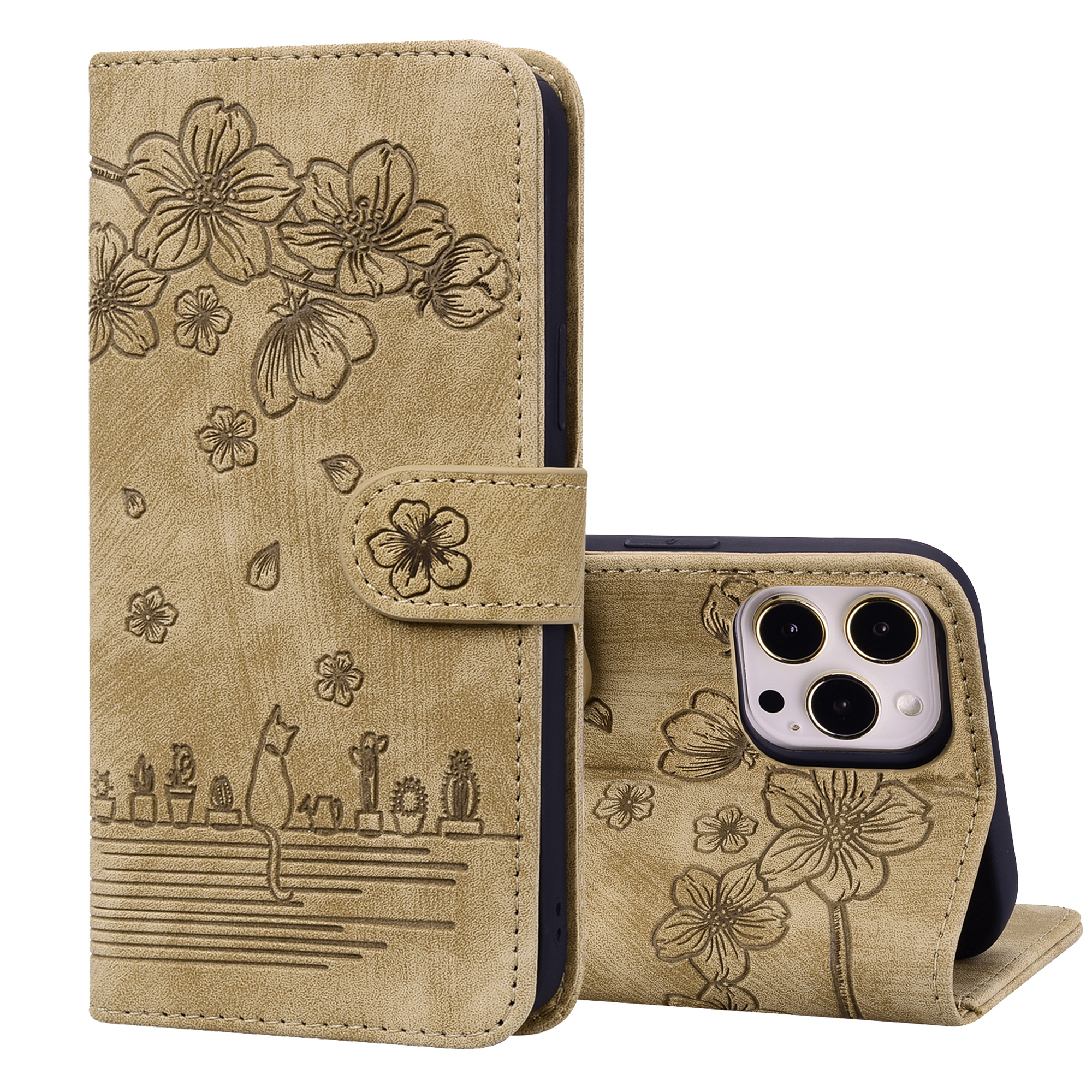 iPhone 7 Book case Hoesje met Camera Bescherming - Kunstleer - Pasjeshouder - Koord - Bloemen Patroon - Apple iPhone 7 - Bruin