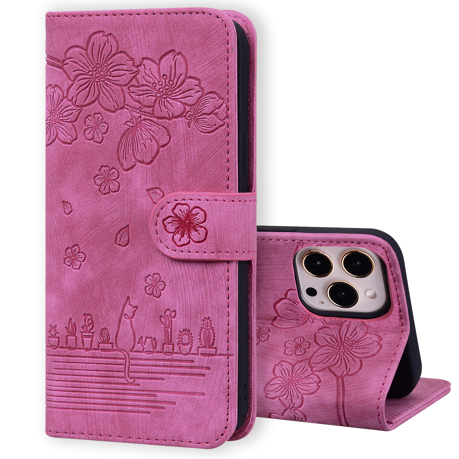 iPhone 8 Book case Hoesje met Camera Bescherming - Kunstleer - Pasjeshouder - Koord - Bloemen Patroon - Apple iPhone 8 - Roze
