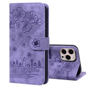 JVS Products iPhone 12 hoesje - Bookcase - Koord - Pasjeshouder - Portemonnee - Camerabescherming - Bloemenpatroon - Kunstleer - Paars