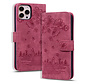 iPhone 12 Pro Book Case Hoesje met Camera Bescherming - Kunstleer - Pasjeshouder - Koord - Bloemen Patroon - Apple iPhone 12 Pro - Bordeaux Rood kopen