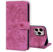 JVS Products iPhone 13 Book Case Hoesje met Camera Bescherming - Kunstleer - Pasjeshouder - Koord - Bloemen Patroon - Apple iPhone 13 - Roze