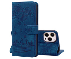 JVS Products Samsung Galaxy S22 hoesje - Bookcase - Koord - Pasjeshouder - Portemonnee - Camerabescherming - Bloemenpatroon - Kunstleer - Blauw