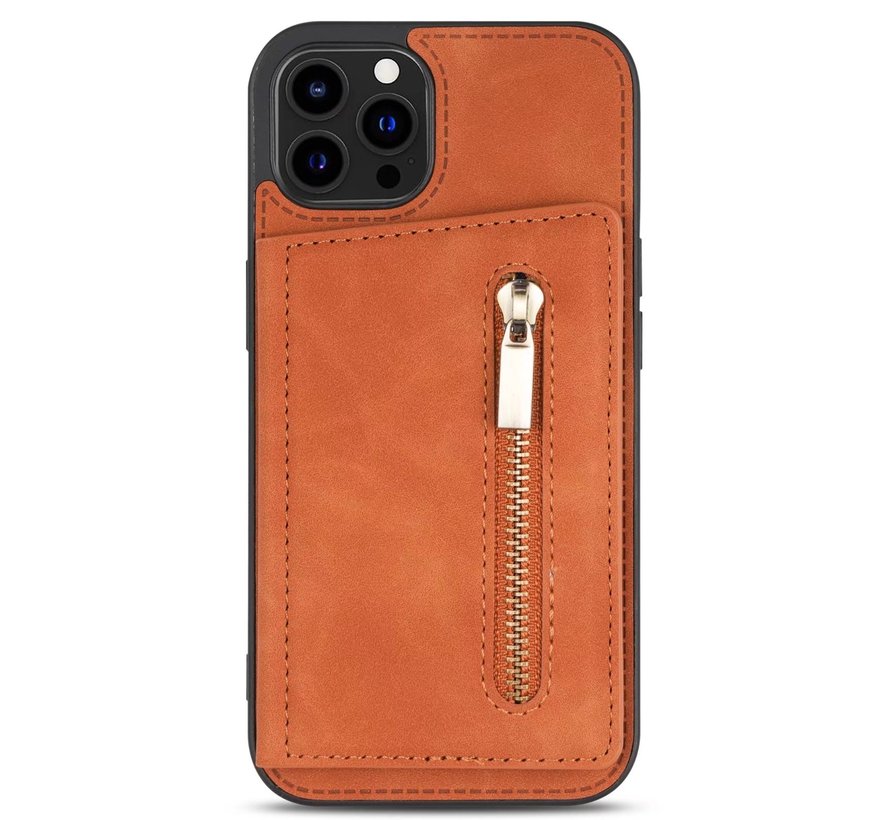 iPhone 11 Back Cover Hoesje met Camera Bescherming - Kunstleer - Pasjeshouder - Stijlvol patroon - Apple iPhone 11 - Oranje kopen