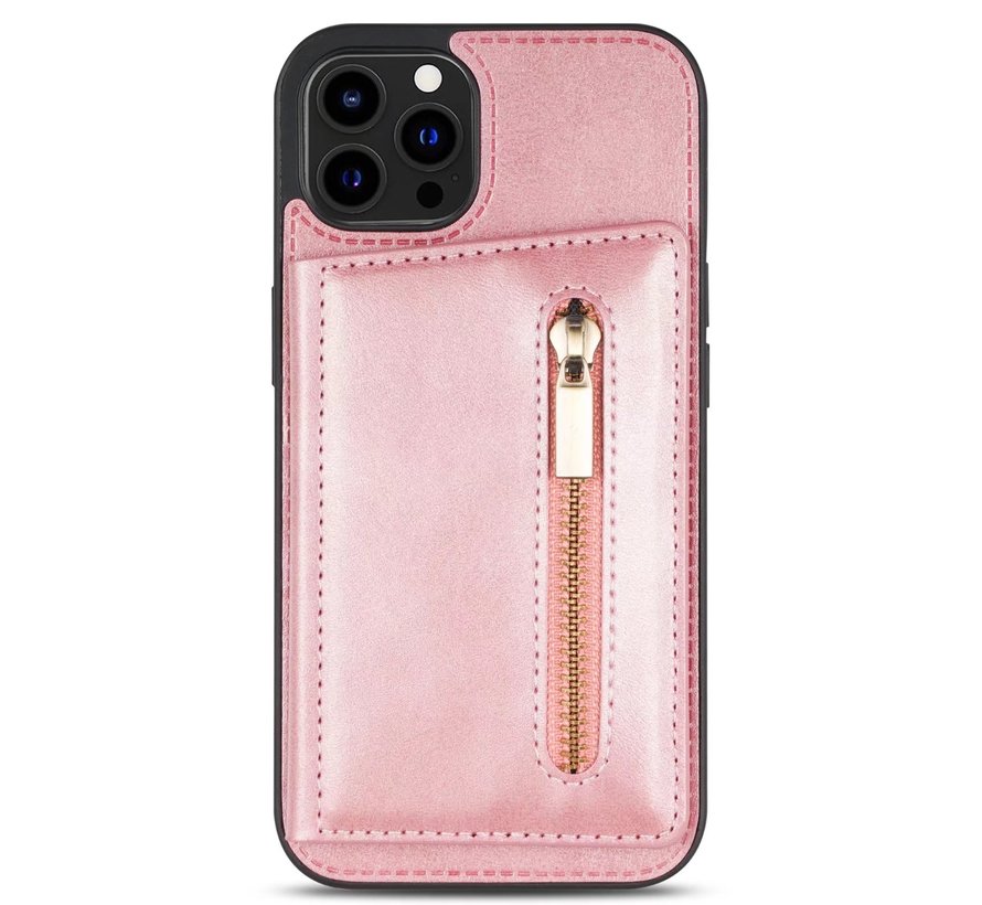 iPhone 11 Pro Back Cover Hoesje met Camera Bescherming - Kunstleer - Pasjeshouder - Stijlvol patroon - Apple iPhone 11 Pro - Roze kopen