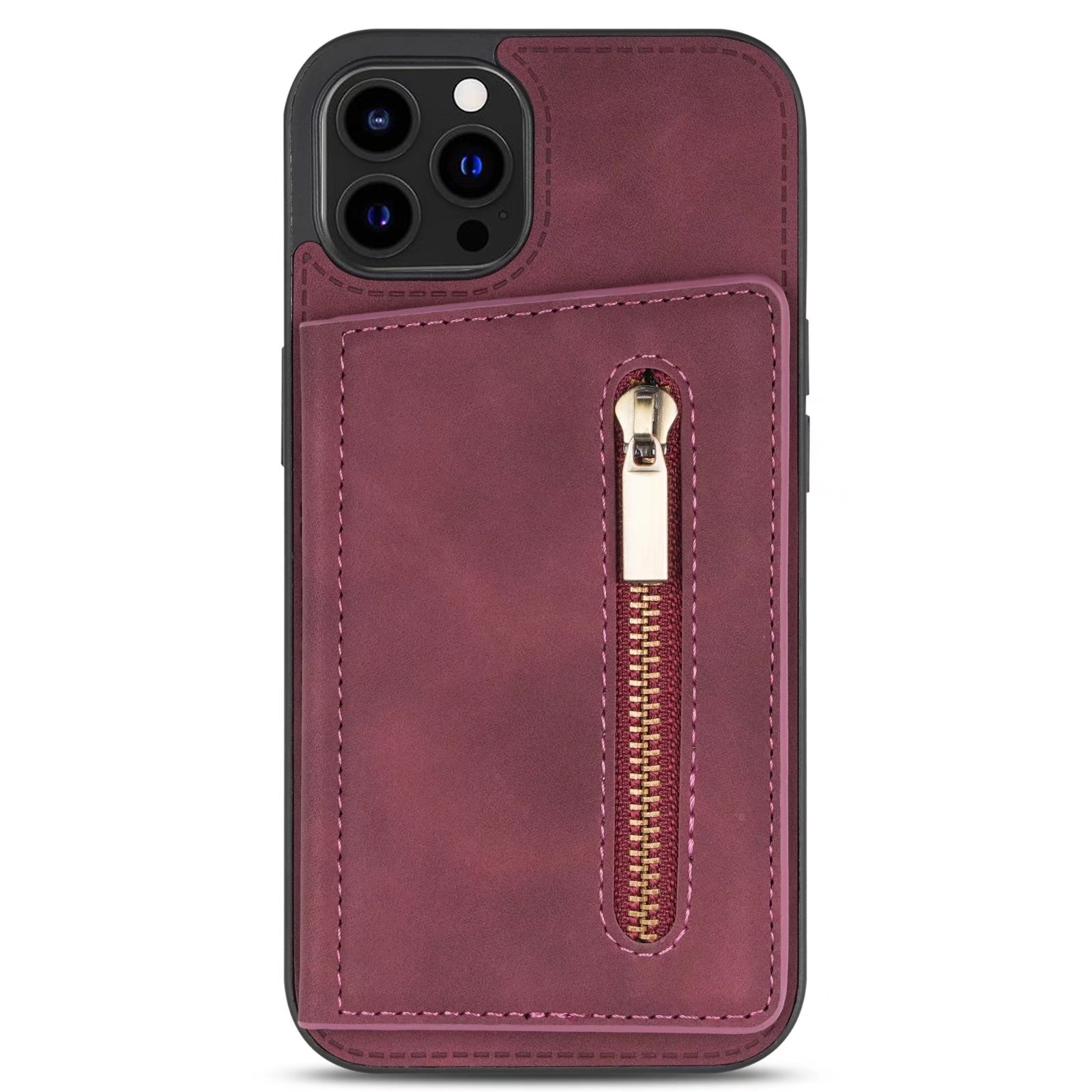 iPhone 12 Back Cover Hoesje met Camera Bescherming - Kunstleer - Pasjeshouder - Stijlvol patroon - Apple iPhone 12 - Bordeaux
