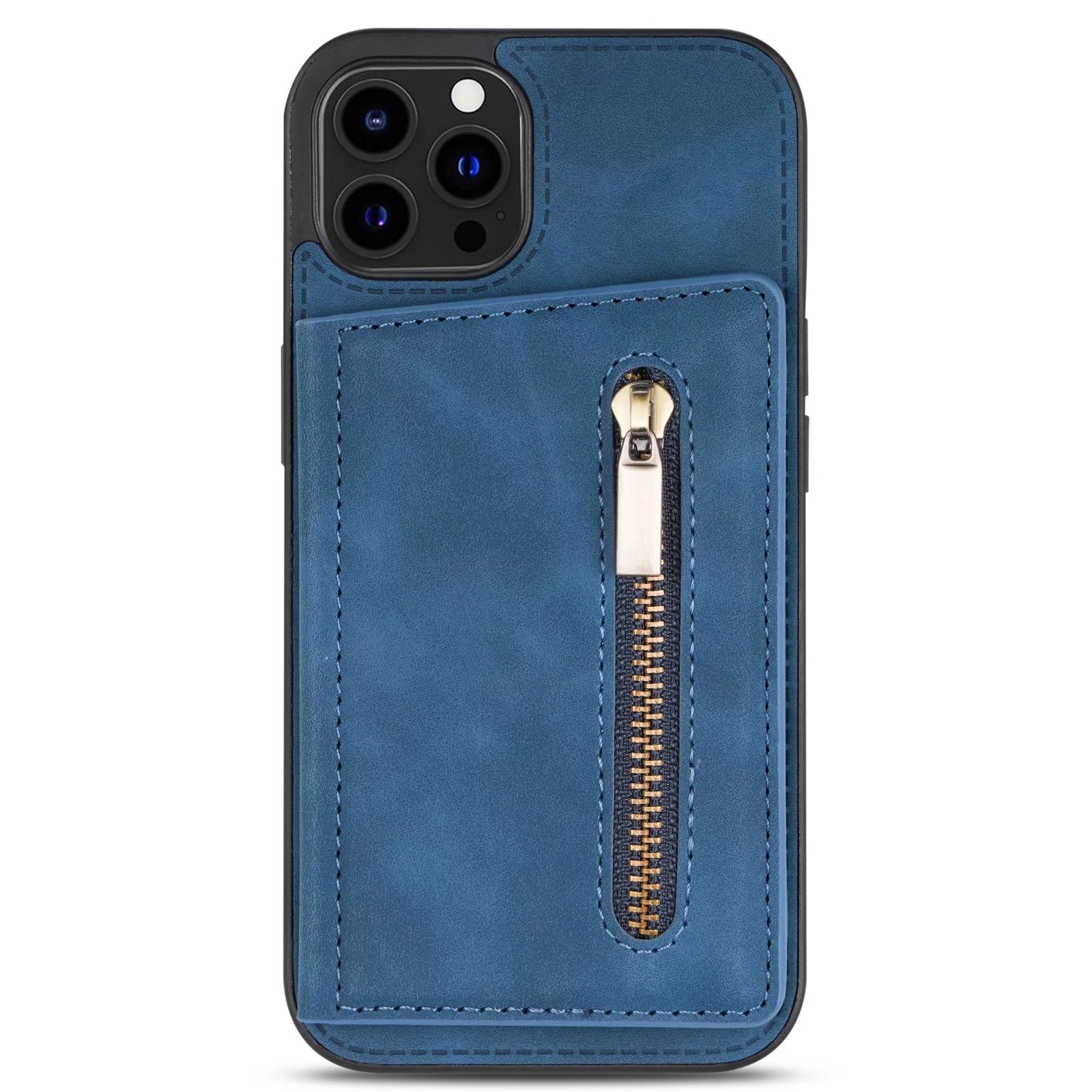 iPhone 12 hoesje - Backcover - Pasjeshouder - Portemonnee - Rits - Kunstleer - Blauw