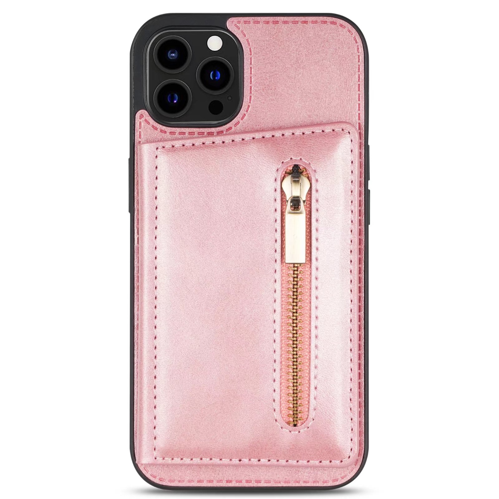 iPhone 12 Pro hoesje - Backcover - Pasjeshouder - Portemonnee - Rits - Kunstleer - Roze afbeelding