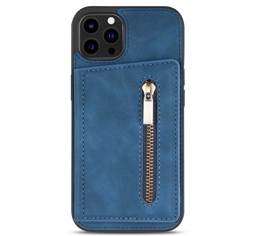 iPhone 12 Pro Max Back Cover Hoesje met Camera Bescherming - Kunstleer - Pasjeshouder - Stijlvol patroon - Apple iPhone 12 Pro Max - Blauw kopen