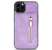 JVS Products iPhone 12 Pro Max hoesje - Backcover - Pasjeshouder - Portemonnee - Rits - Kunstleer - Paars