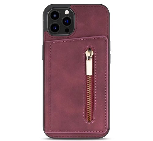 JVS Products iPhone 13 Pro Max Back Cover Hoesje met Camera Bescherming - Kunstleer - Pasjeshouder - Stijlvol patroon - Apple iPhone 13 Pro Max - Bordeaux Rood kopen