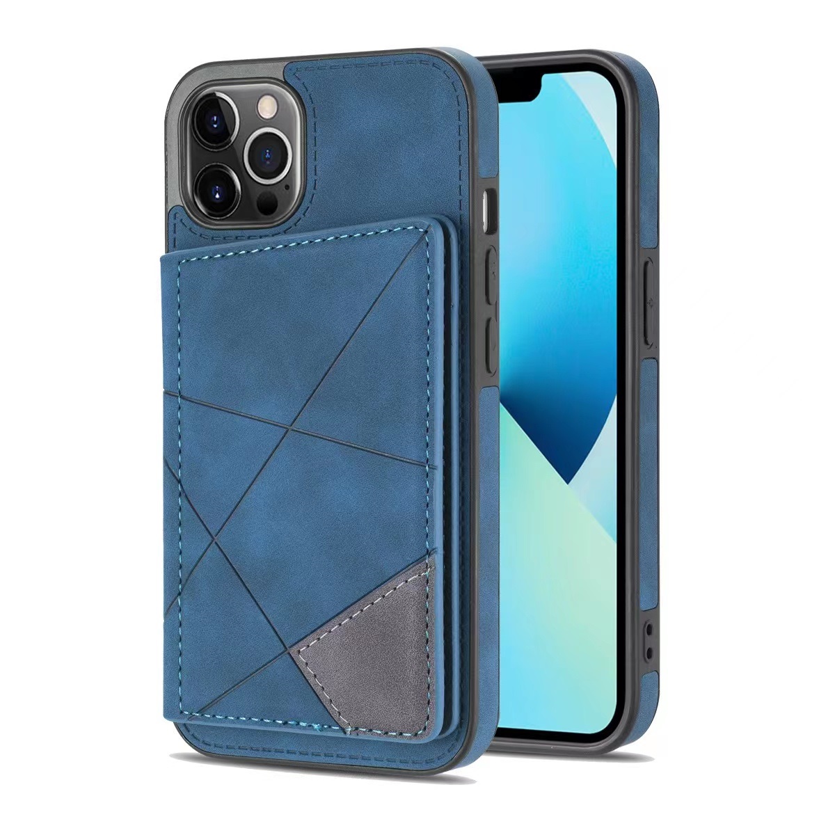 iPhone 7 Back Cover Hoesje met Camera Bescherming - Kunstleer - Pasjeshouder - Stijlvol patroon - Apple iPhone 7 - Blauw