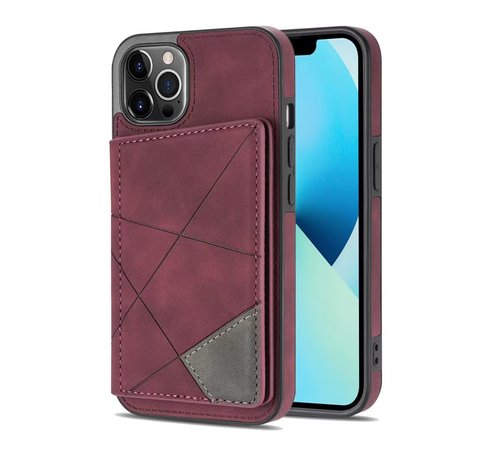 JVS Products iPhone 11 Pro Max hoesje hoesje - Backcover - Pasjeshouder - Portemonnee - Camerabescherming - Stijlvol patroon - TPU - Bordeaux Rood kopen