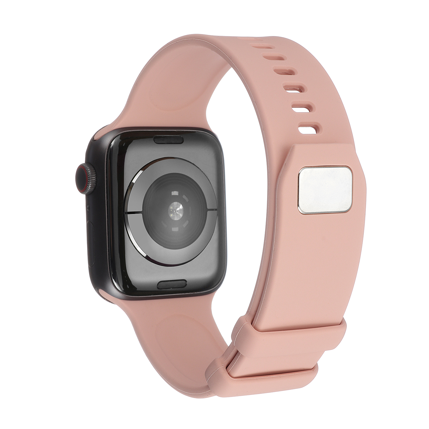 Bandje geschikt voor Apple Watch 38/40MM - Maat L - Sportband - Polsband - Dun - Horlogebandje - Siliconen - Solide kleur - Roze afbeelding