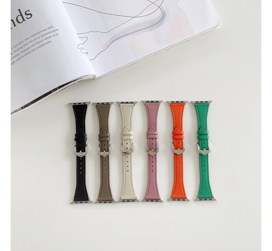 Dun Sportbandje met enkele Kleur voor Apple Watch - 38/40MM - Kunstleer - Horloge en Pols Bandje - 1/2/3/4/5/6/SE - JVS Products  - Bruin kopen