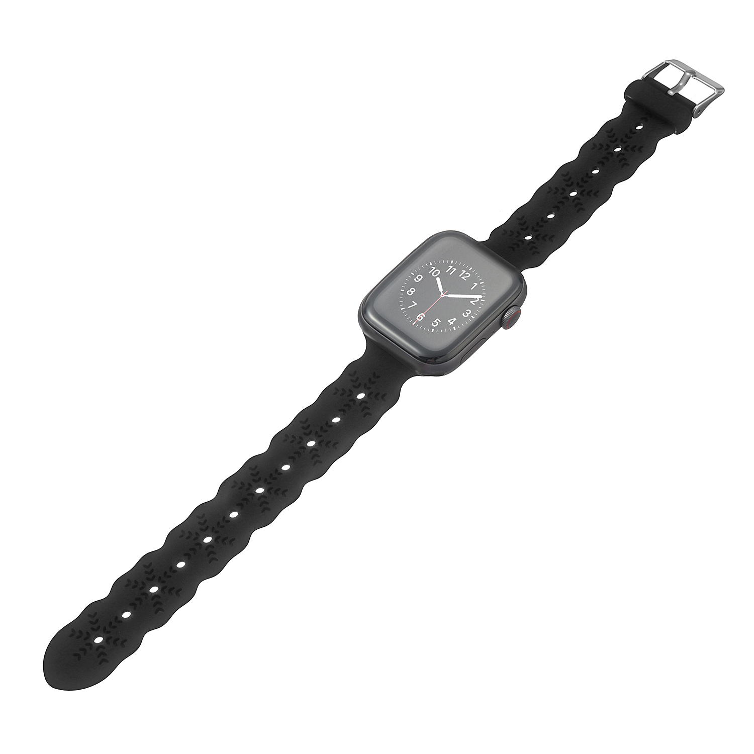 Bandje geschikt voor Apple Watch 42/44MM - Maat L - Sportband - Horlogebandje - Polsband - Kunstleer - Zwart afbeelding
