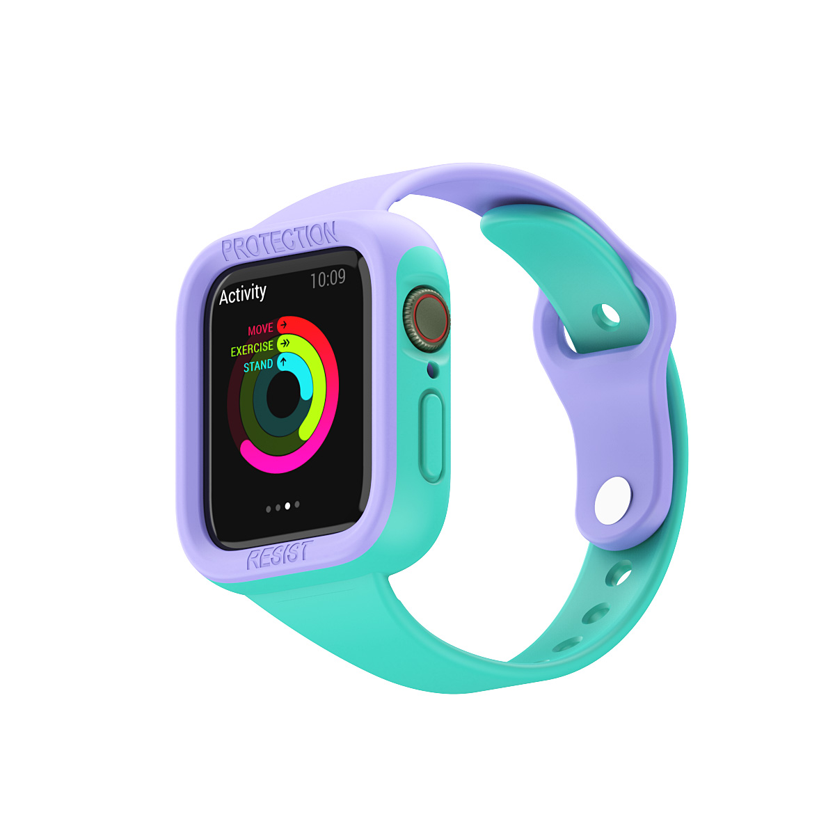 Dual Colour Sportbandje Geschikt voor Fitbit Sense - Silicone - Horloge en Pols Bandje - 38/40/41/42/44/45 mm - JVS Products - Cyaan / Paars