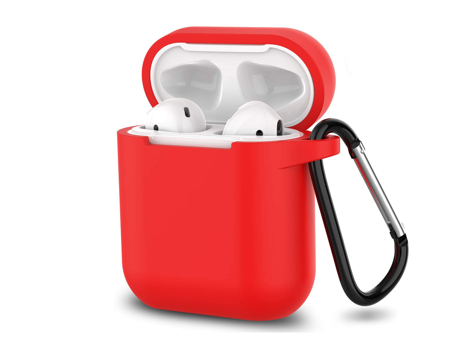 Hoesje geschikt voor Airpods 1 en 2 - Softcase - Sleutelhanger - Cover - Extra dun - Siliconen - Rood afbeelding
