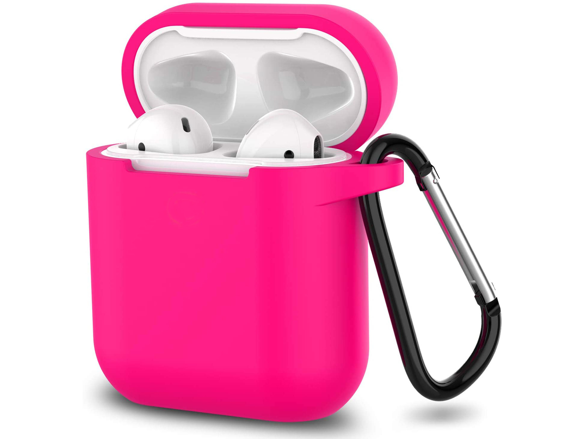 Hoesje geschikt voor Airpods 1 en 2 - Softcase - Sleutelhanger - Cover - Extra dun - Siliconen - Fuchsia/Roze afbeelding