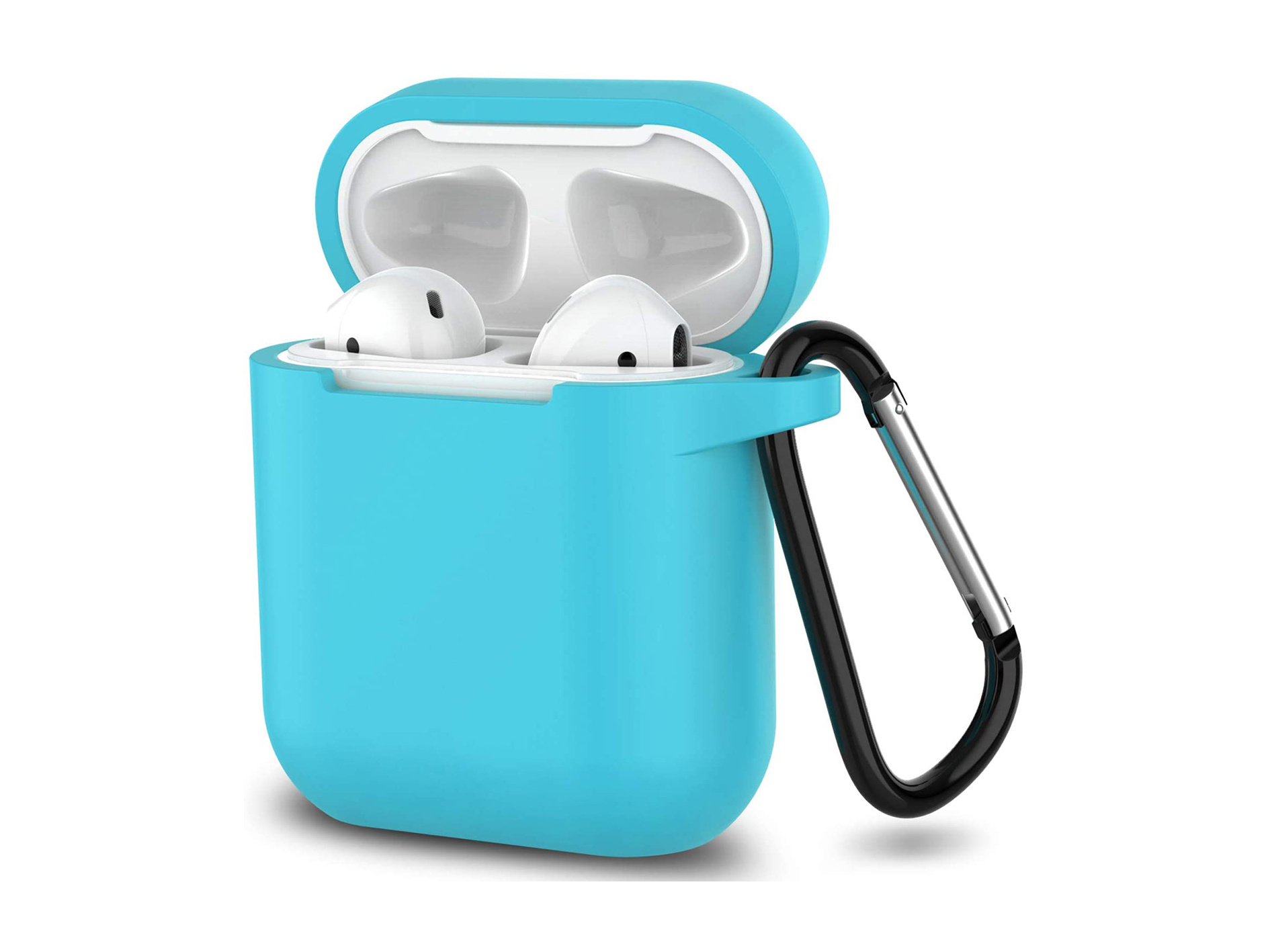 Hoesje geschikt voor Airpods 1 en 2 - Softcase - Sleutelhanger - Cover - Extra dun - Siliconen - Lichtblauw kopen afbeelding