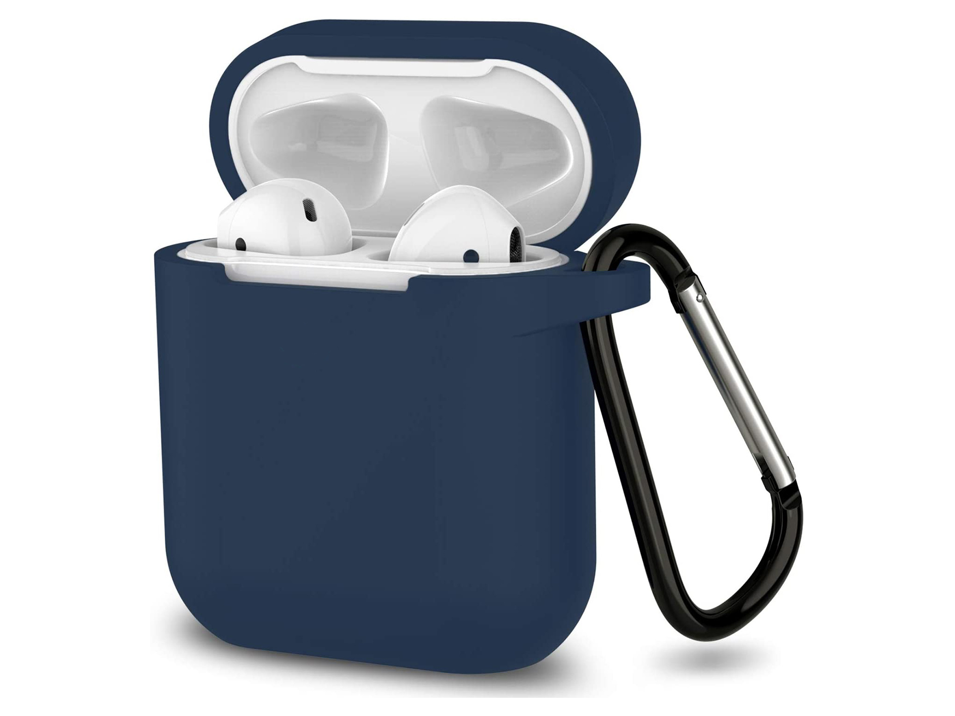 Hoesje geschikt voor Airpods 1 en 2 - Softcase - Sleutelhanger - Cover - Extra dun - Siliconen - Midnight blue afbeelding