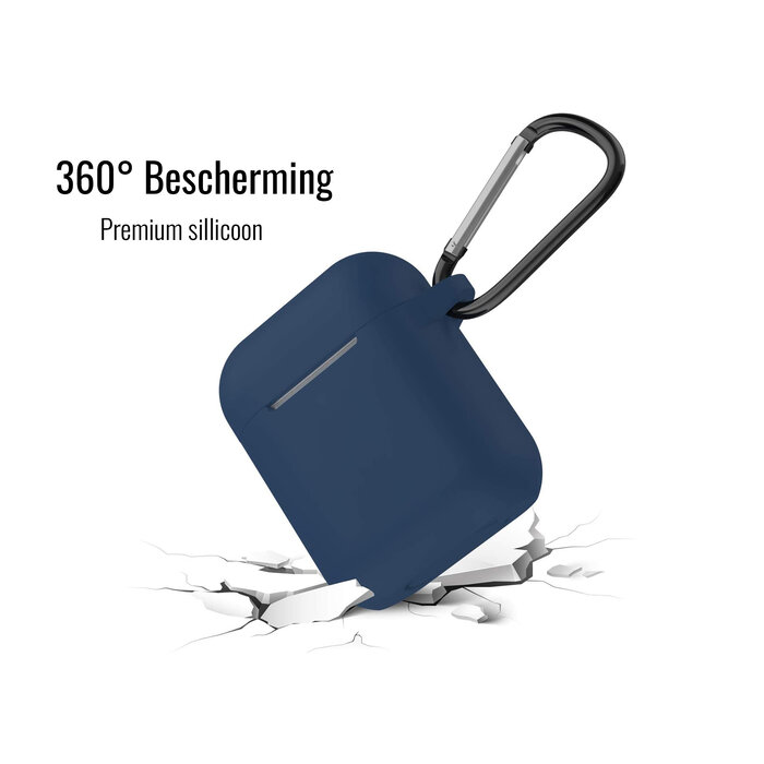 JVS Products Hoesje geschikt voor Airpods 1 en 2 - Softcase - Sleutelhanger - Cover - Extra dun - Siliconen - Midnight blue