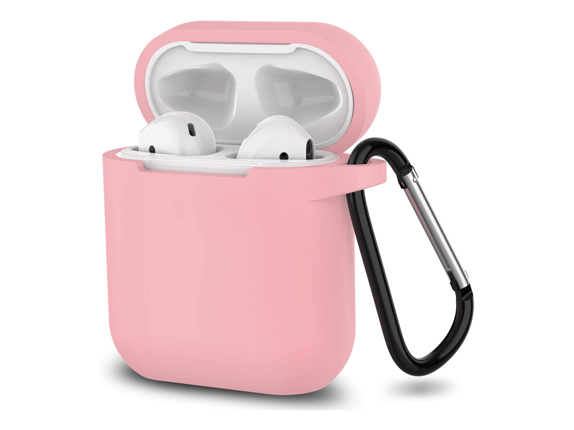 Hoesje geschikt voor Airpods 1 en 2 - Softcase - Sleutelhanger - Cover - Extra dun - Siliconen - Babyroze afbeelding