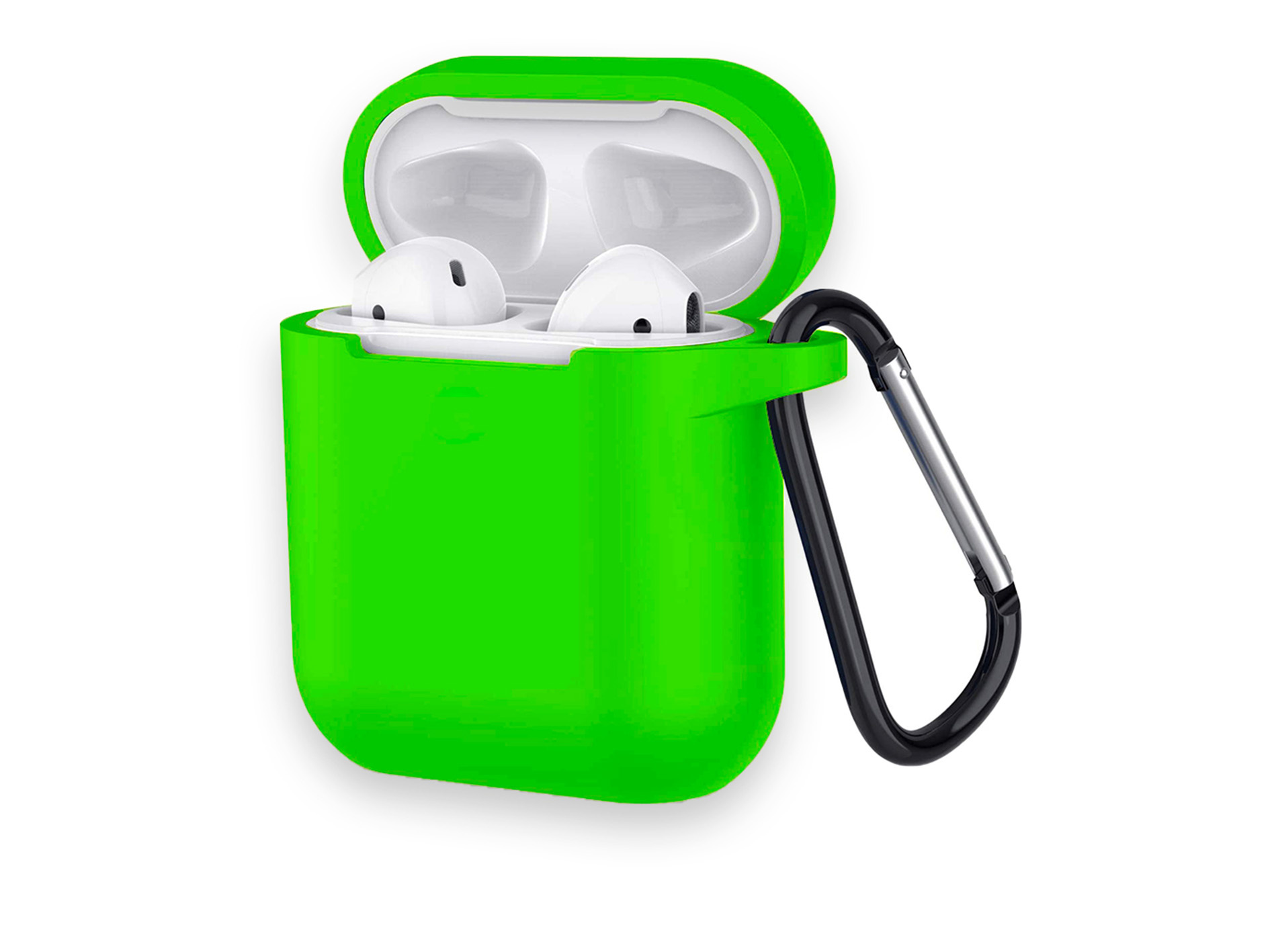Hoesje geschikt voor Airpods 1 en 2 - Softcase - Sleutelhanger - Cover - Extra dun - Siliconen - Lichtgroen afbeelding