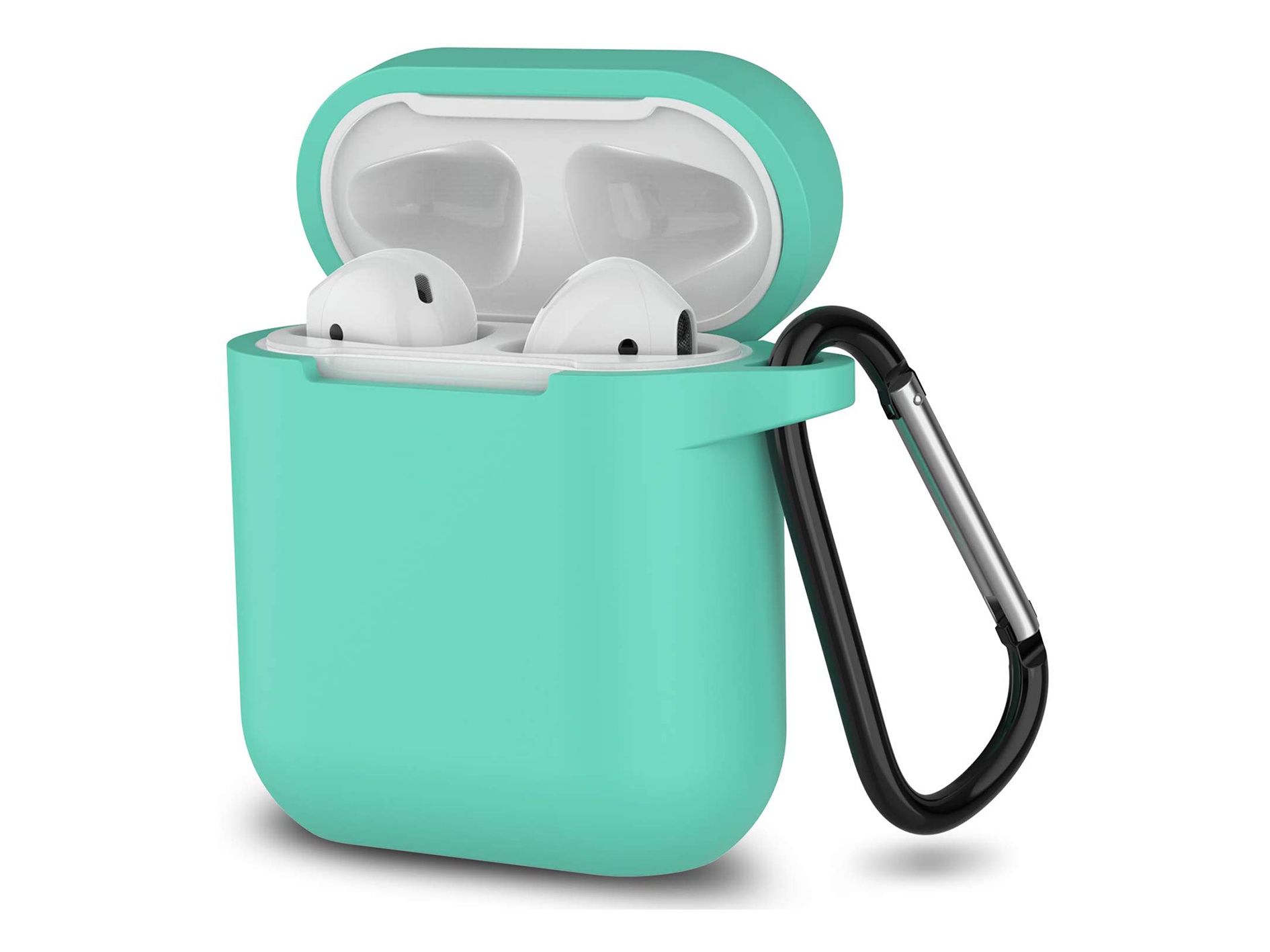 Hoesje geschikt voor Airpods 1 en 2 - Softcase - Sleutelhanger - Cover - Extra dun - Siliconen - Mintgroen afbeelding
