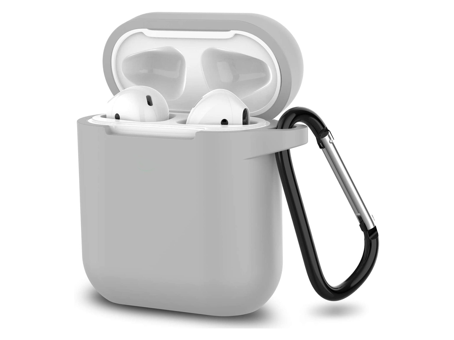 Hoesje geschikt voor Airpods 1 en 2 - Softcase - Sleutelhanger - Cover - Extra dun - Siliconen - Grijs afbeelding