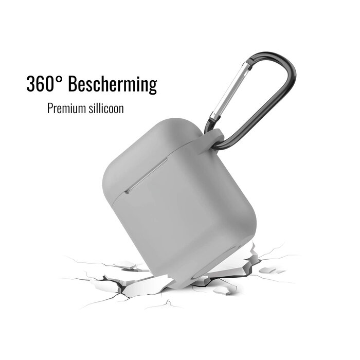 JVS Products Hoesje geschikt voor Airpods 1 en 2 - Softcase - Sleutelhanger - Cover - Extra dun - Siliconen - Grijs