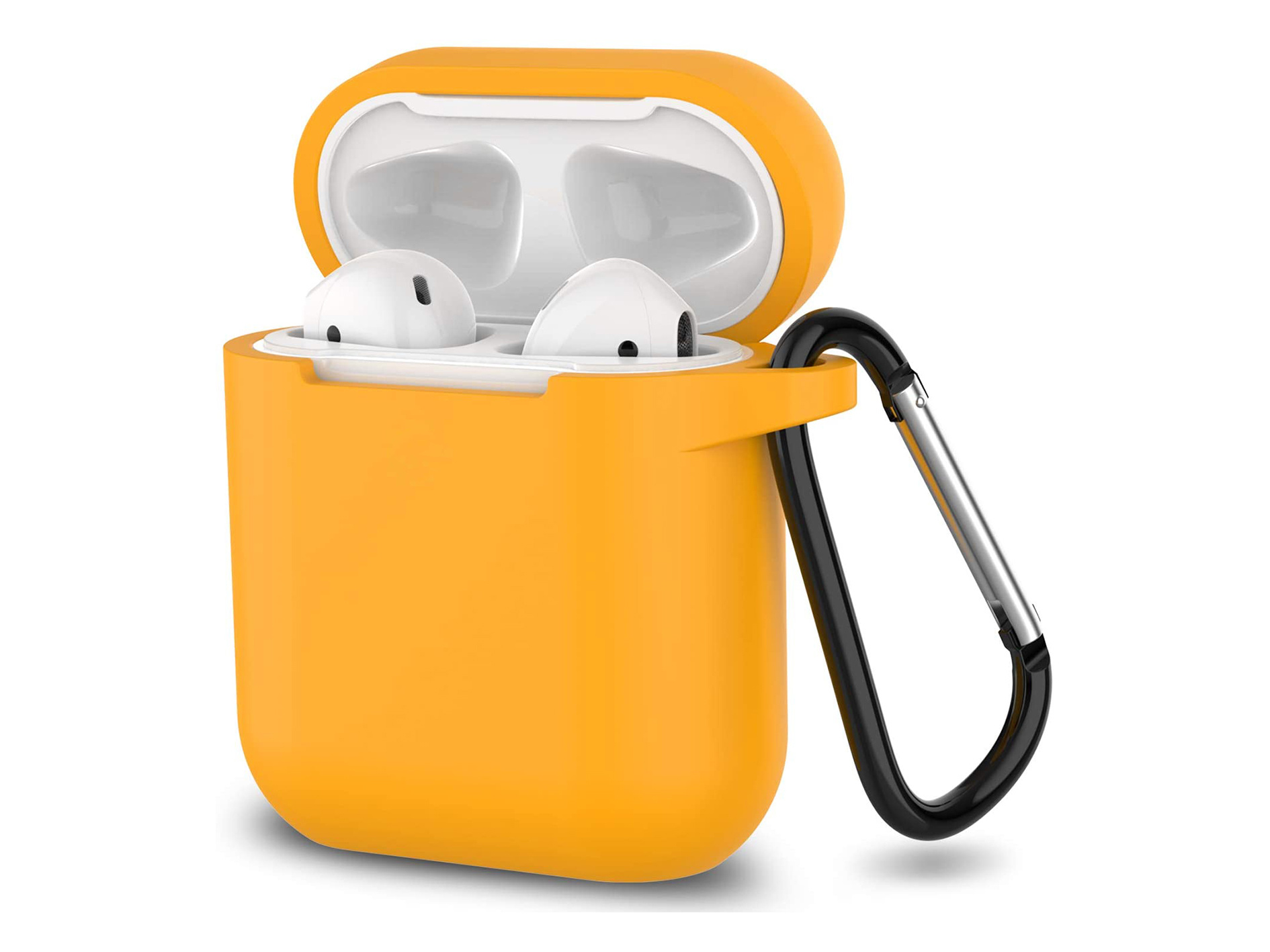 Hoesje geschikt voor Airpods 1 en 2 - Softcase - Sleutelhanger - Cover - Extra dun - Siliconen - Oranje afbeelding