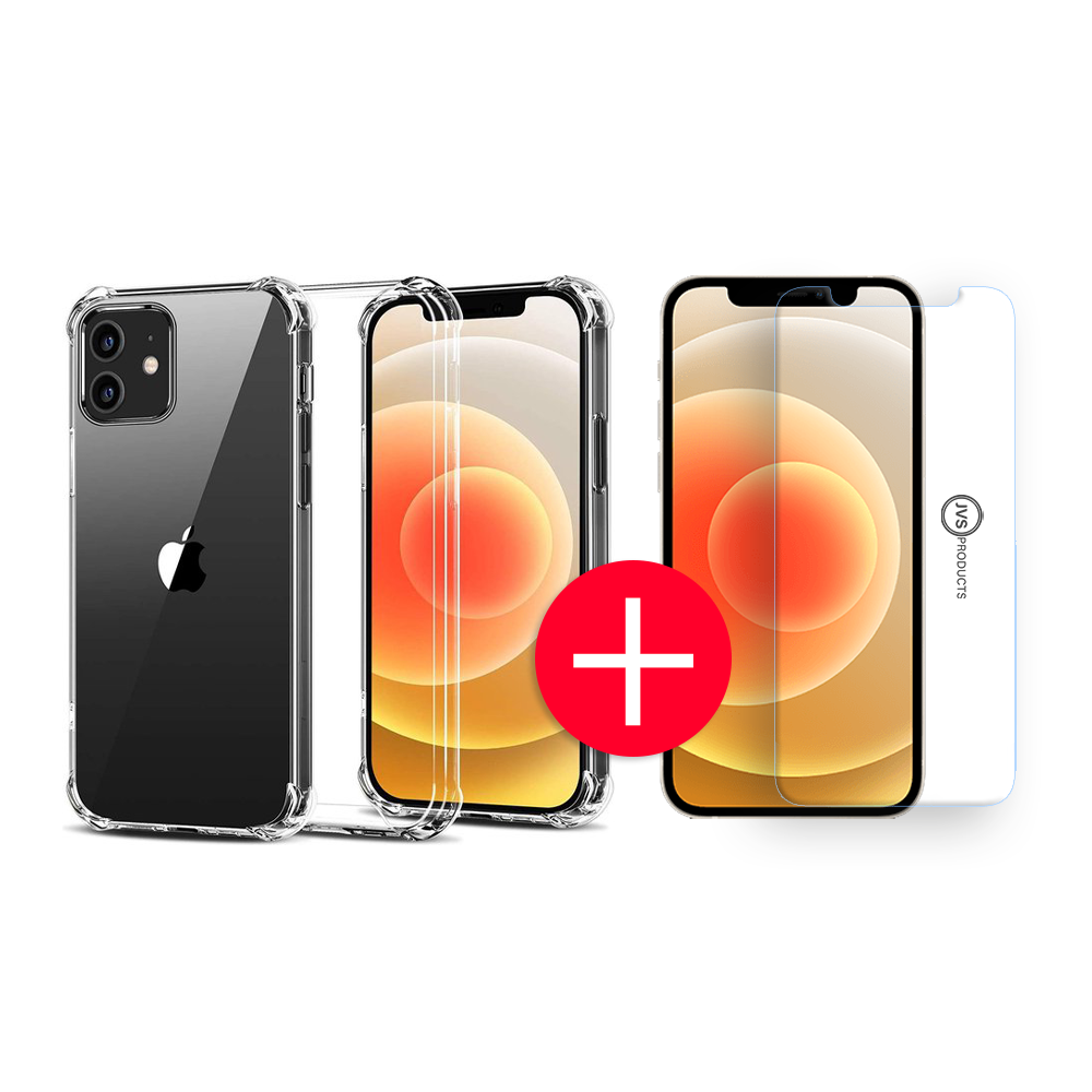 Apple iPhone 12 Anti-Shock Hoesje + GRATIS Screenprotector - Transparant - Extra - Dun - Apple iPhone 12 hoes - cover - case - Screenprotector kit afbeelding