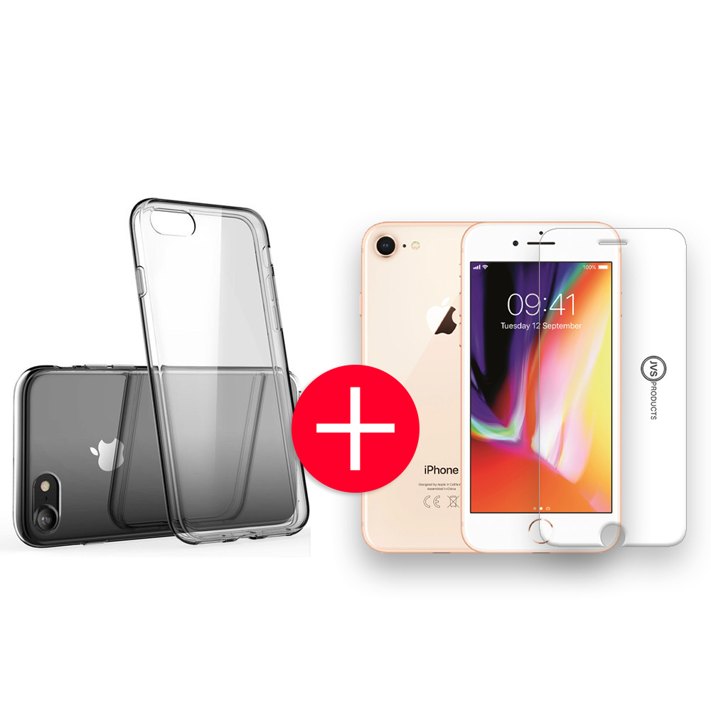 iPhone 8 Transparant Hoesje + GRATIS Screenprotector - Transparant - Extra Dun - Apple iPhone 8 - Hoes - Cover - Case - Screenprotector kit afbeelding