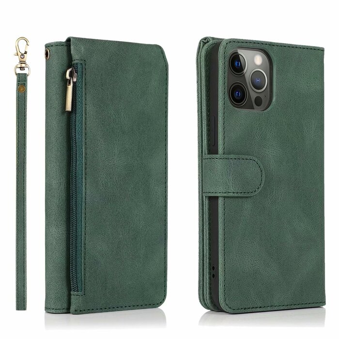 JVS Products iPhone XS Max hoesje - Bookcase - Pasjeshouder - Portemonnee - Rits - Kunstleer - Groen