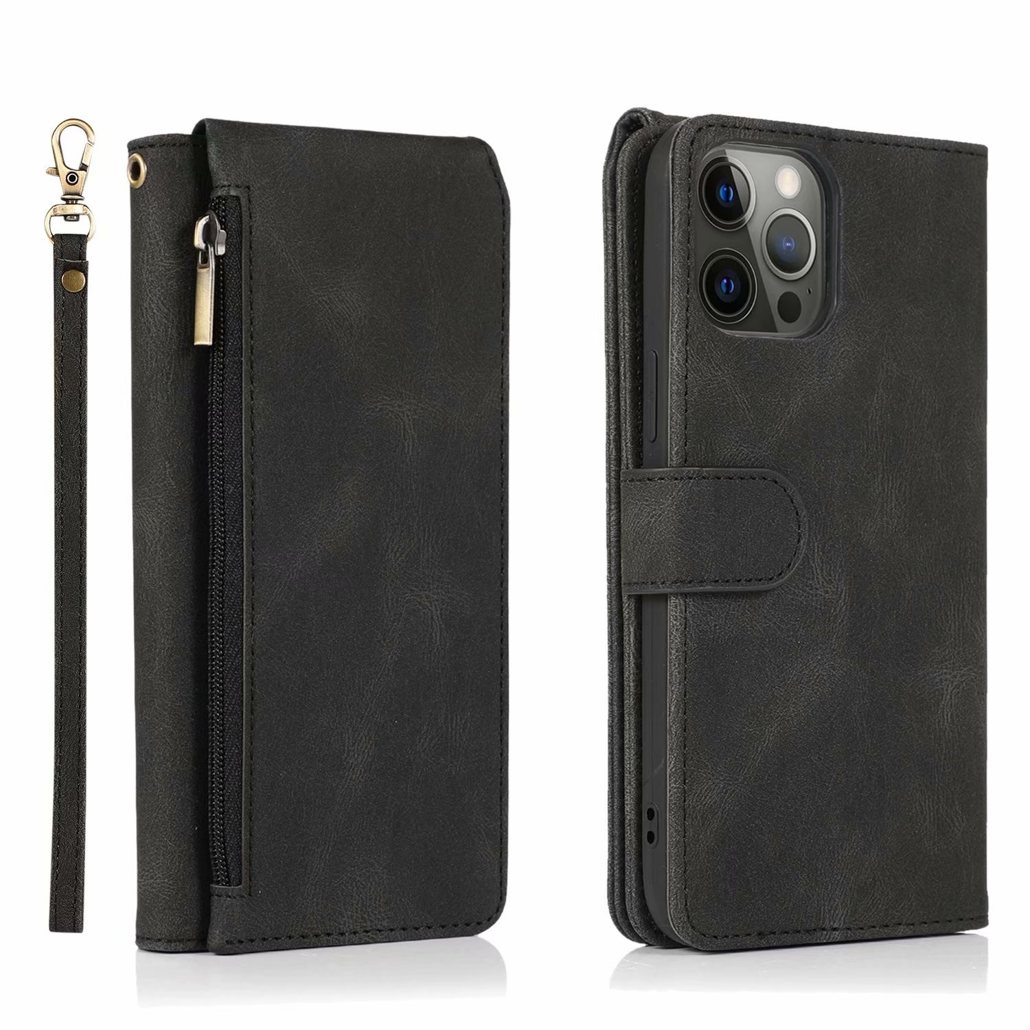 iPhone 11 hoesje - Bookcase - Pasjeshouder - Portemonnee - Rits - Kunstleer - Zwart afbeelding
