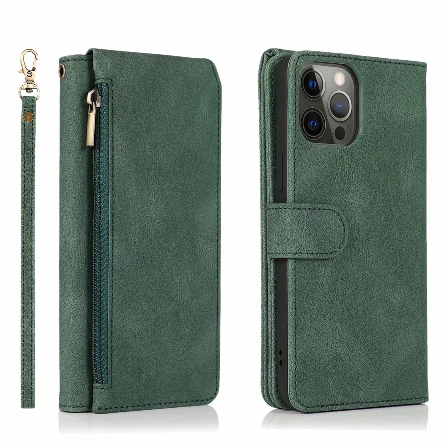 Samsung Galaxy S21 hoesje - Bookcase - Pasjeshouder - Portemonnee - Rits - Kunstleer - Groen afbeelding