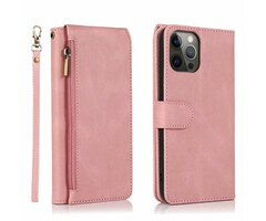 JVS Products Samsung Galaxy A51 hoesje - Bookcase - Pasjeshouder - Portemonnee - Rits - Kunstleer - Rose Goud