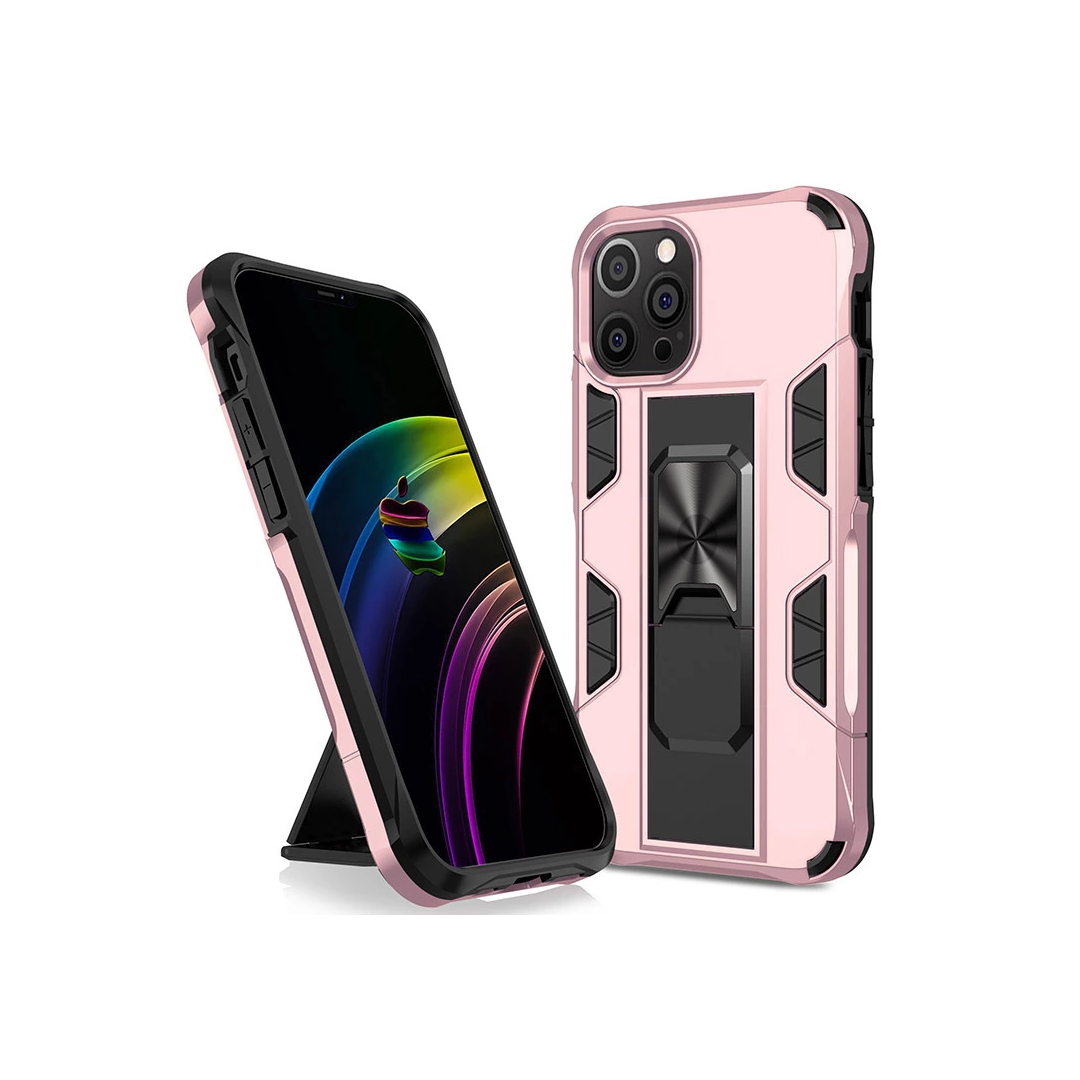 iPhone X hoesje - Backcover - Rugged Armor - Kickstand - Extra valbescherming - Shockproof - TPU - Roze afbeelding