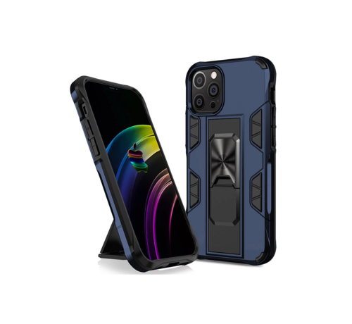 JVS Products iPhone 12 Pro Max hoesje - Backcover - Rugged Armor - Kickstand - Extra valbescherming - Shockproof - TPU - Blauw kopen