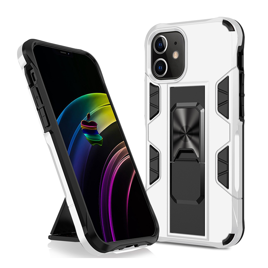 iPhone 12 Mini hoesje - Backcover - Rugged Armor - Kickstand - Extra valbescherming - Shockproof - TPU - Wit afbeelding