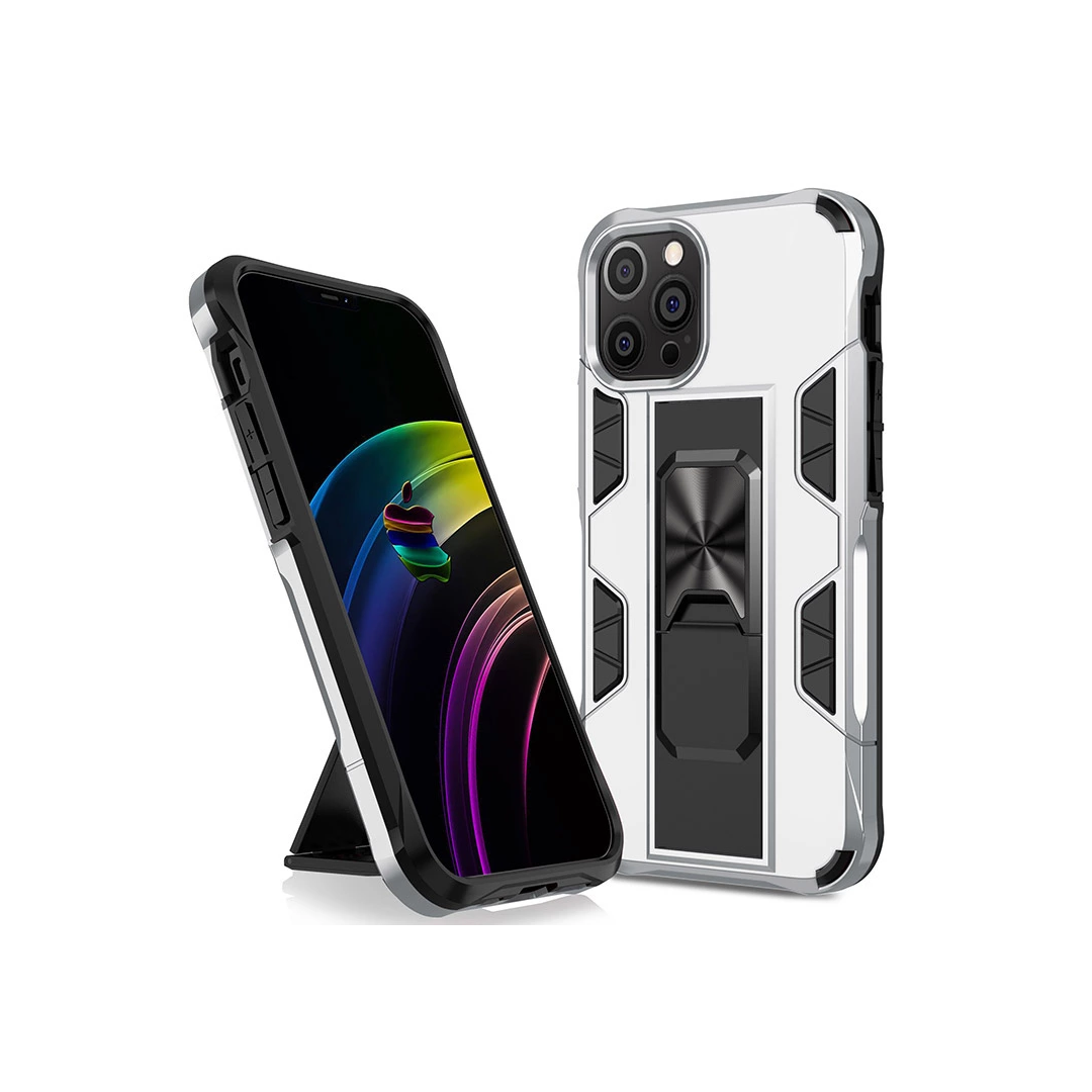 Samsung Galaxy S21 hoesje - Backcover - Rugged Armor - Kickstand - Extra valbescherming - Shockproof - TPU - Zilver afbeelding